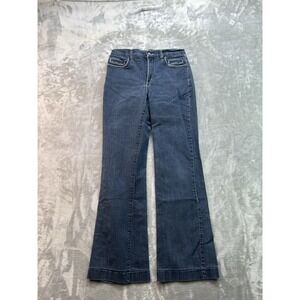 NYDJ Jeans Bootcut Mid Rise White Stitch Womens Sz 8 Blue Western Boho Cowgirl